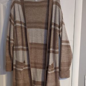 New York & Company Brown and Cream Striped Cardigan